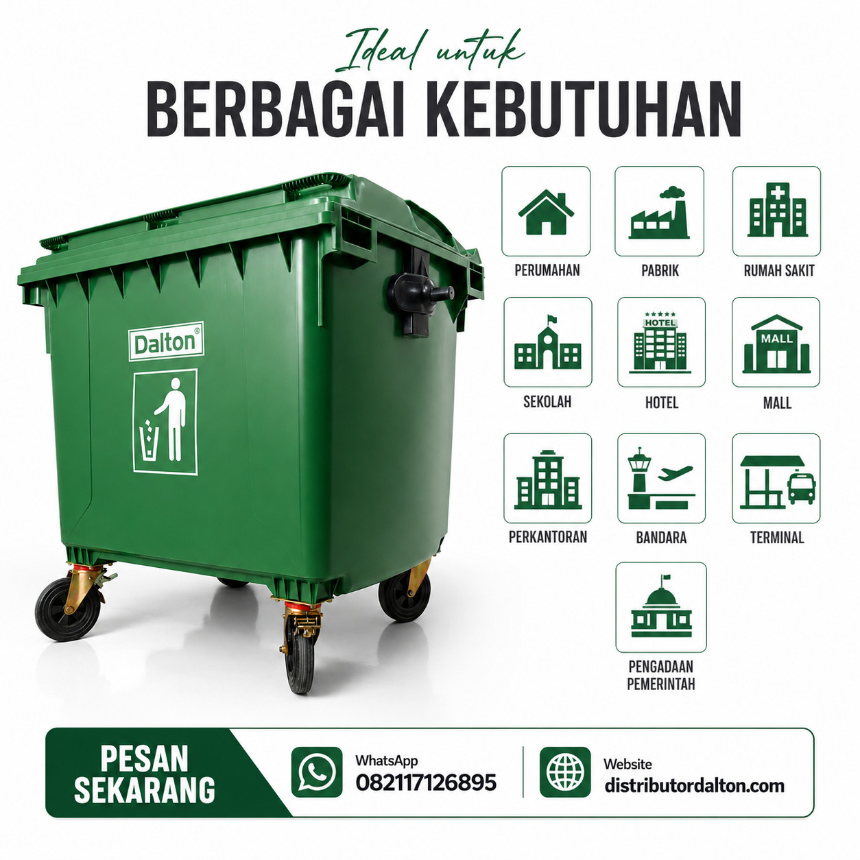 Tempat Sampah Dalton 1100 Liter Roda jual tong sampah plastik 1100 liter