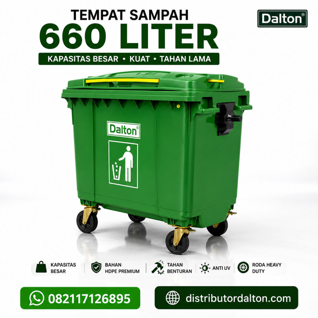 Tempat Sampah 660 Liter Dalton Roda Warna Hijau dan Kuning