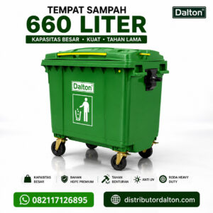 Tempat Sampah 660 Liter Dalton Roda Warna Hijau dan Kuning