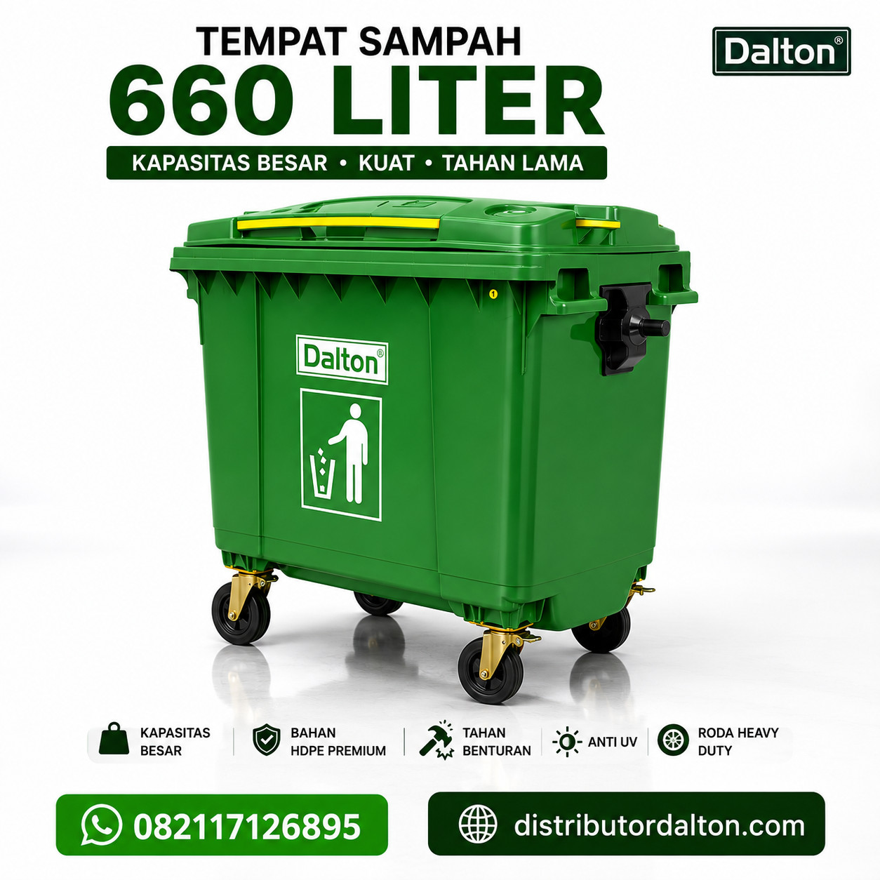Tempat Sampah 660 Liter Dalton Tempat Sampah 660 Liter Dalton Roda Warna Hijau dan Kuning