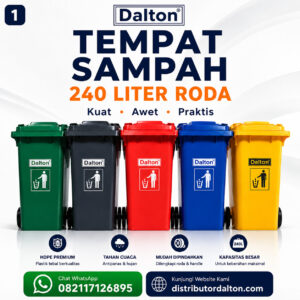 Tempat Sampah Dalton 240 Liter Roda Warna Hijau Merah Biru Abu dan Kuning