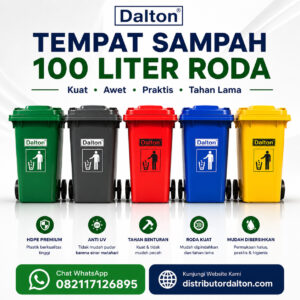 Tempat Sampah Dalton 100 Liter Roda Warna Hijau Merah Biru Abu dan Kuning