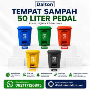 Tempat Sampah 50 Liter Pedal Injak Dalton Warna Hijau Merah Biru Abu dan Kuning