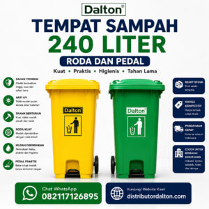 Tempat Sampah Dalton 240 Liter Roda dan Pedal Injak Warna Hijau dan Kuning