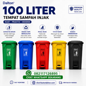 Tempat Sampah 100 Liter Pedal Injak Warna Hijau Merah Biru Abu dan Kuning
