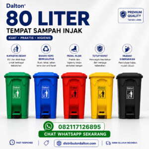 Tempat Sampah 80 Liter Pedal Injak Warna Hijau Merah Biru Abu dan Kuning