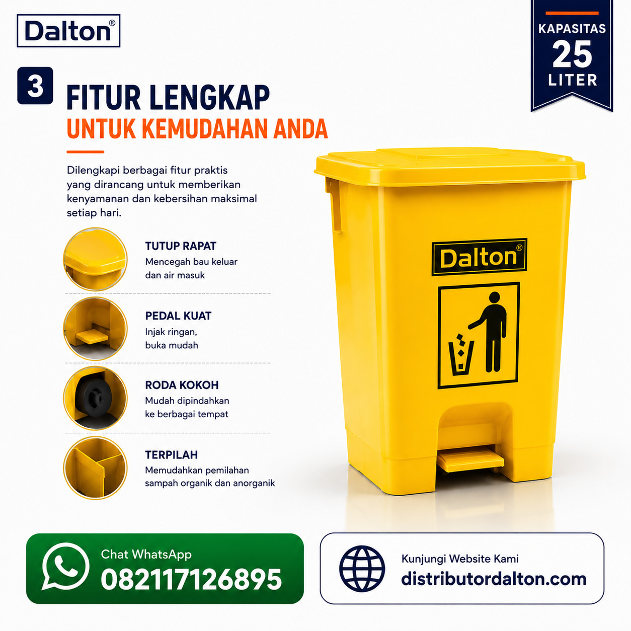 Tempat Sampah 25 Liter Pedal Tempat Sampah 25 Liter Pedal - Gambar 3
