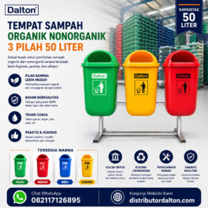Tempat Sampah Tiga Pilah 50 Liter dengan Tiang Besi