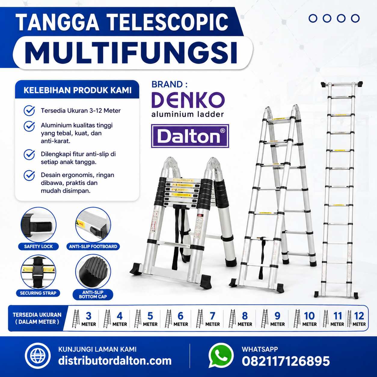 Tangga Double Telescopic Aluminium Denko dan Dalton Tangga Double Telescopic Aluminium serbaguna Denko dan Dalton