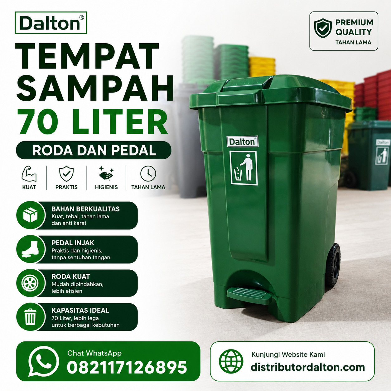 Tempat Sampah 70 Liter Dalton Pedal dan Roda Tempat Sampah 70 Liter pedal dan roda