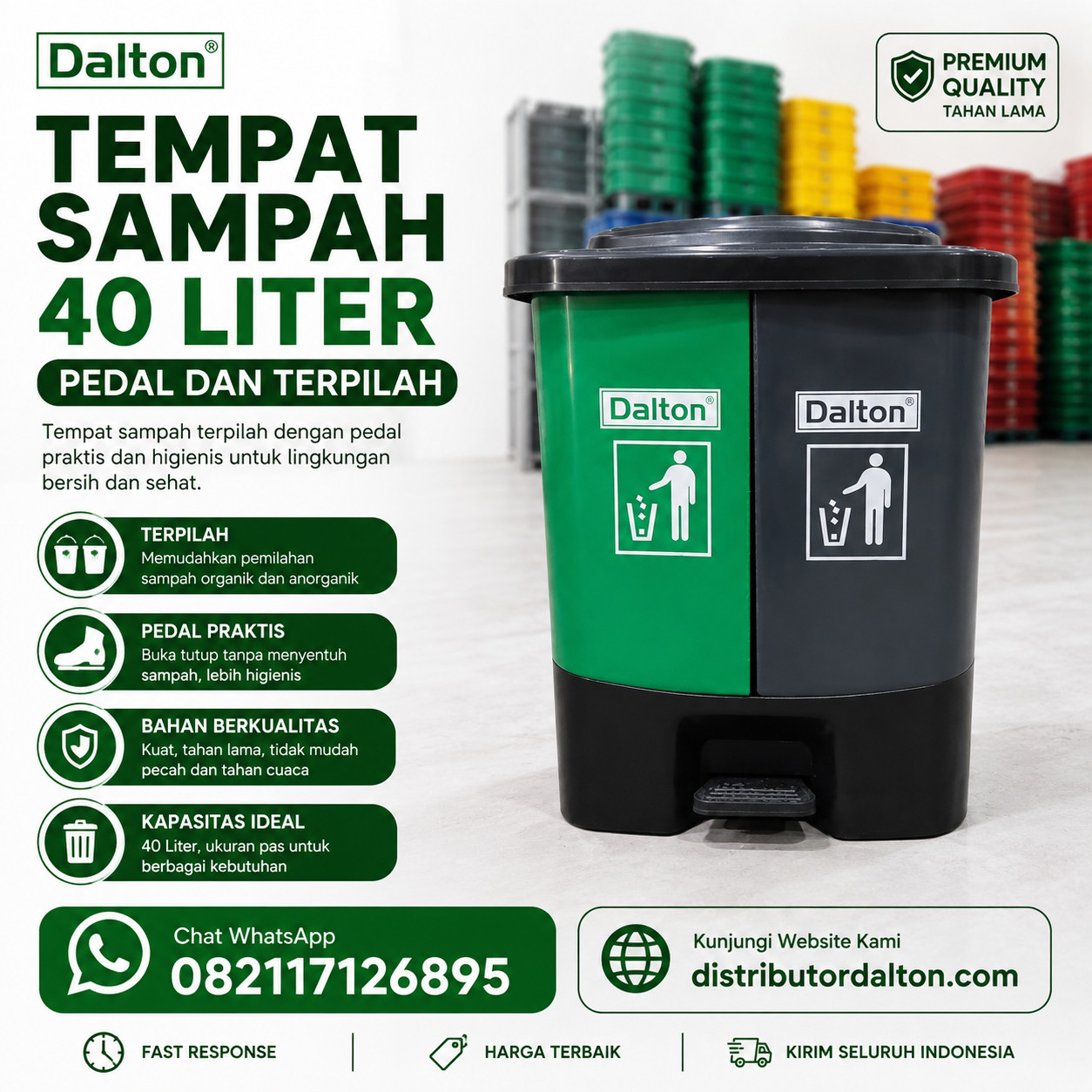 Tempat Sampah 2 Pilah 40 Liter Pedal Tempat Sampah 2 Pilah 40 Liter Dalton dengan Pedal Injak