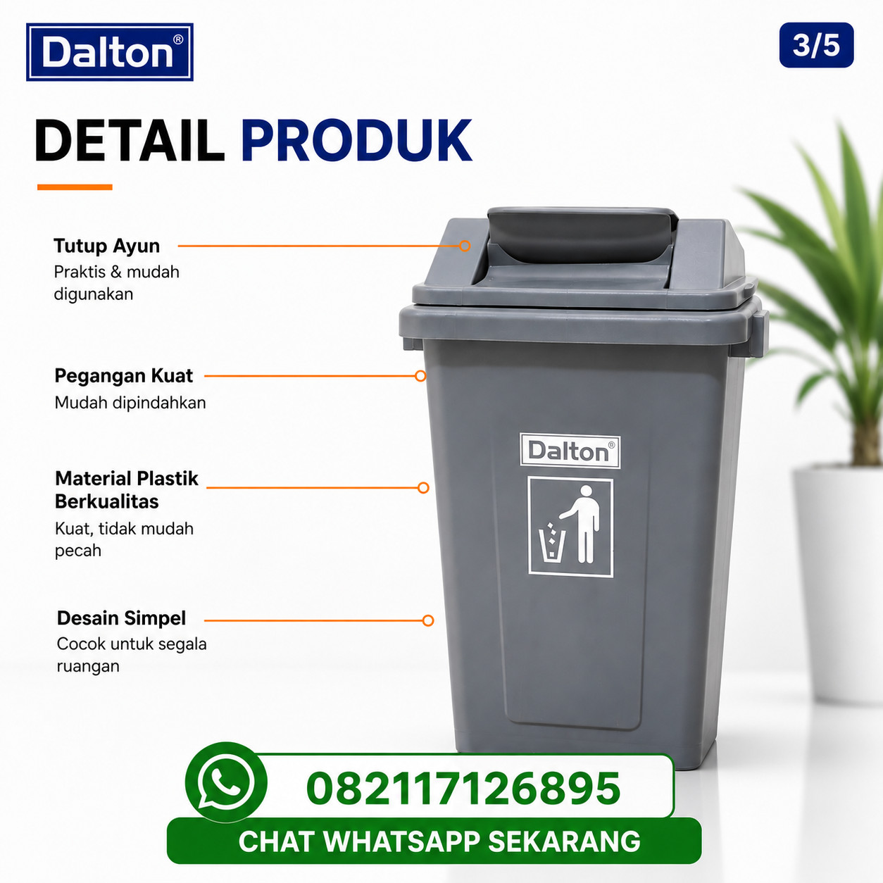 Tempat Sampah Dalton 30 Liter Plastik HDPE Tempat Sampah Dalton 30 Liter Plastik HDPE - Gambar 4