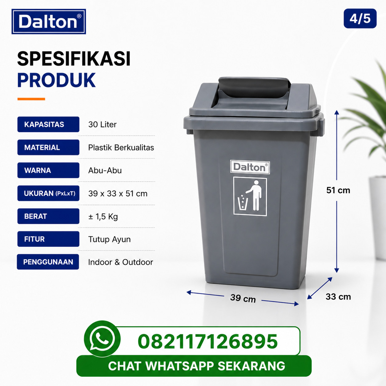 Tempat Sampah Dalton 30 Liter Plastik HDPE Tempat Sampah Dalton 30 Liter Plastik HDPE - Gambar 3