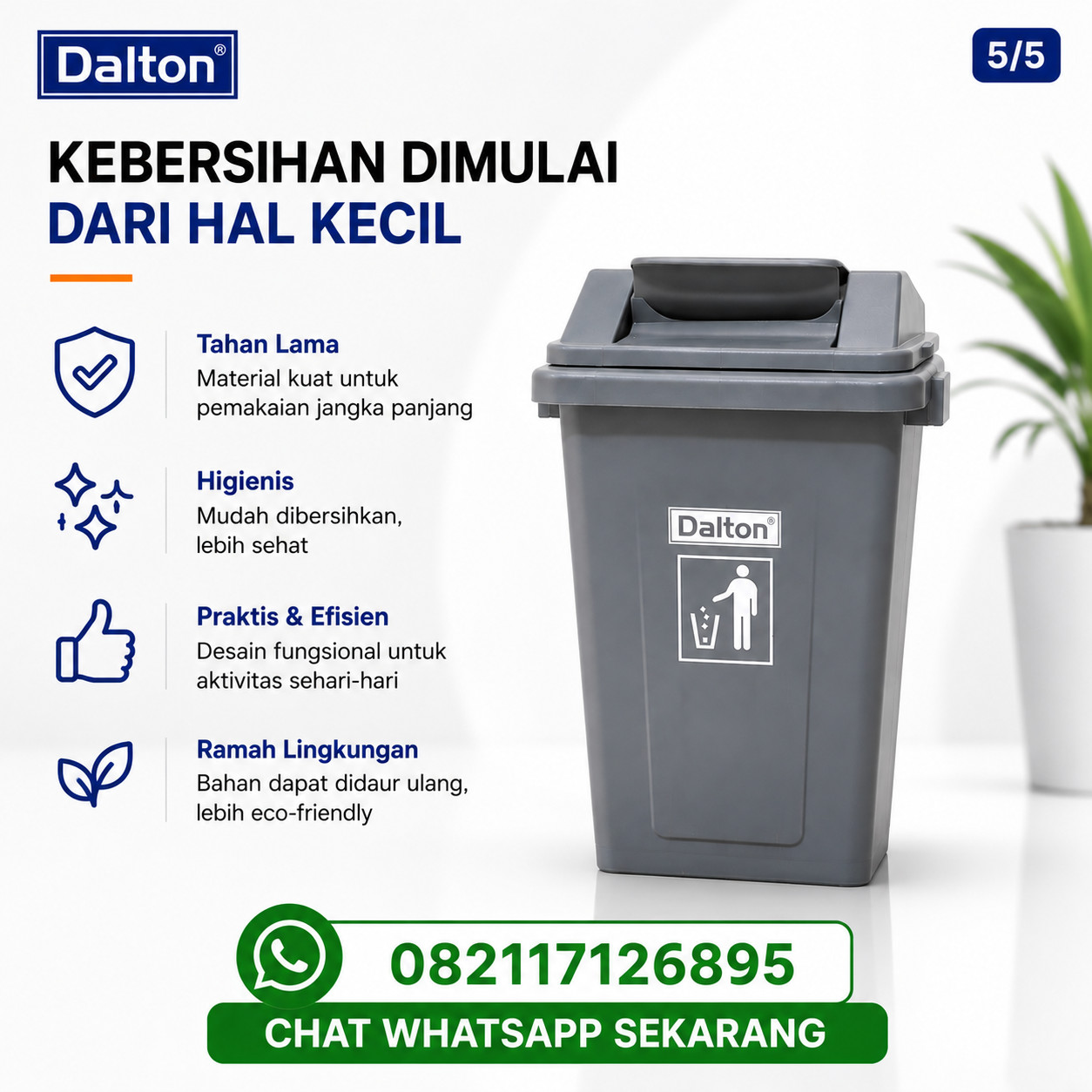 Tempat Sampah Dalton 30 Liter Plastik HDPE Tempat Sampah Dalton 30 Liter Plastik HDPE - Gambar 2
