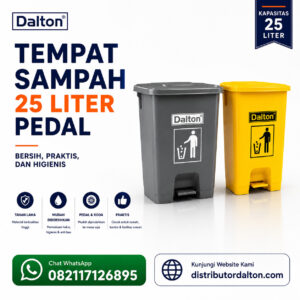 Tempat Sampah 25 Liter Pedal Warna Abu dan Kuning Berbahan Plastik HDPE