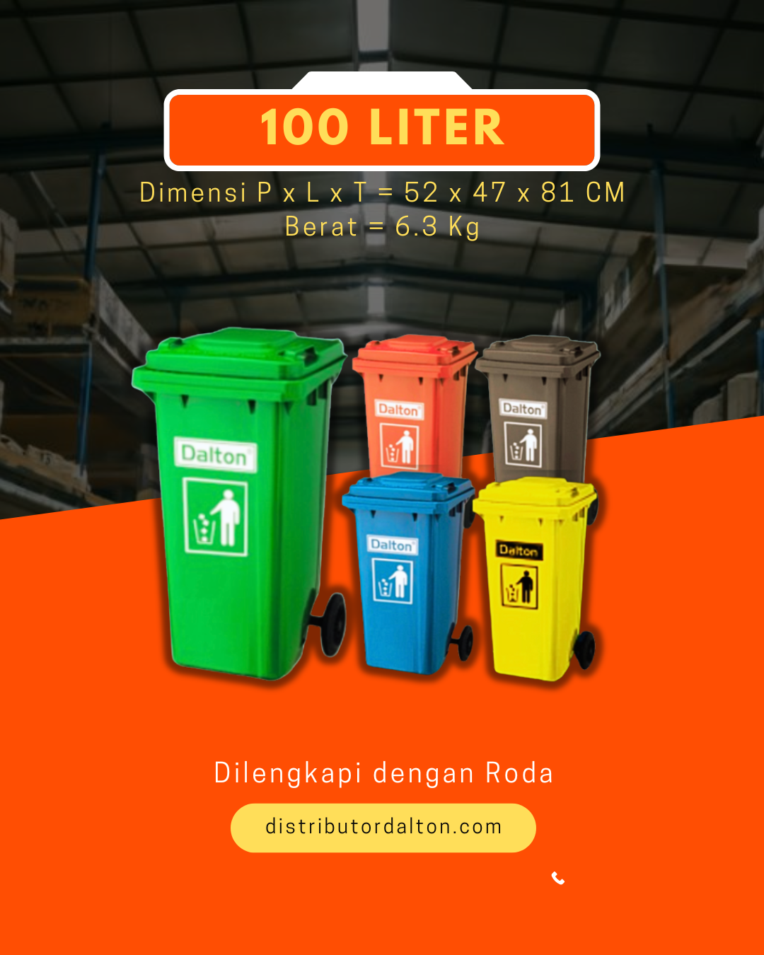 Teong sampah dalton 100 liter Roda