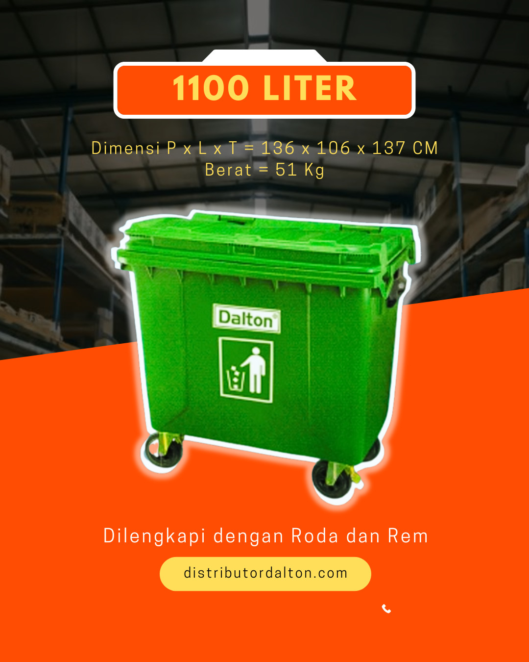 Teong sampah dalton 1100 liter Roda