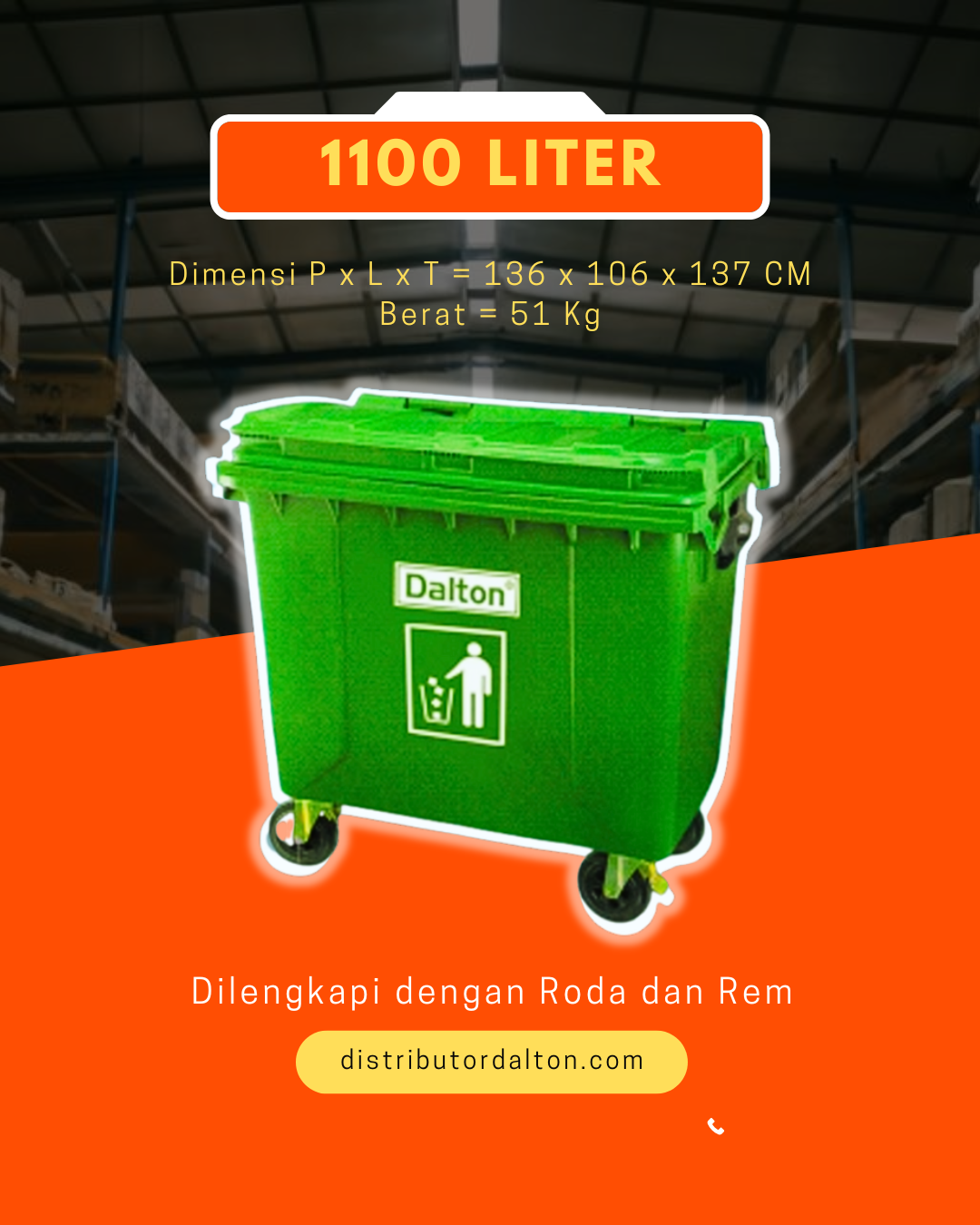 Teong sampah dalton 1100 liter Roda