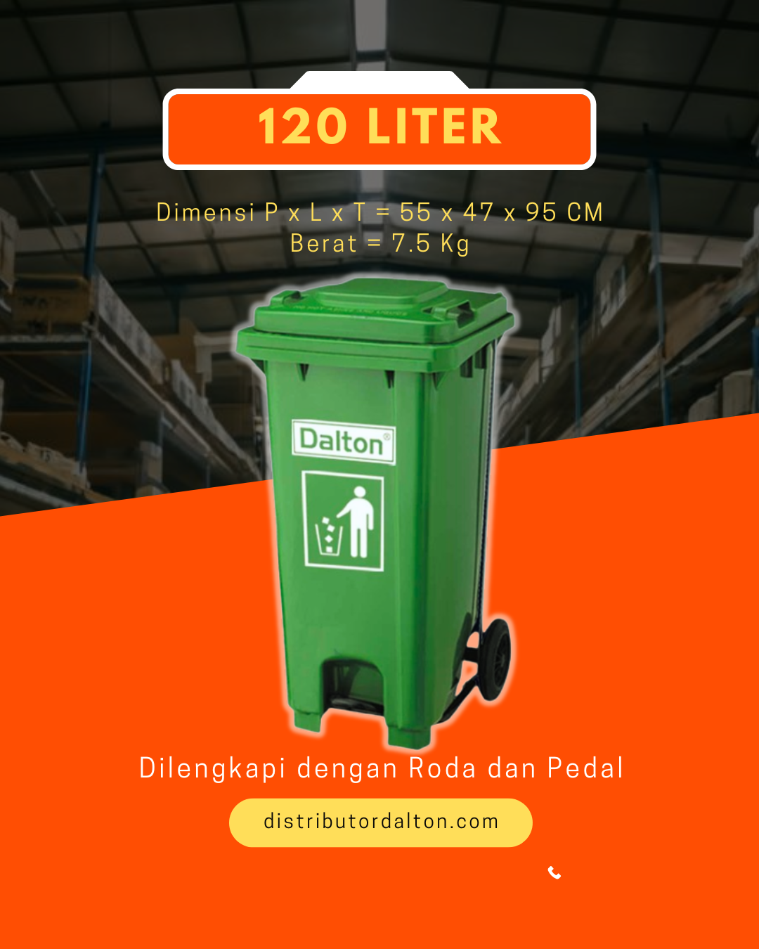Teong sampah dalton 120 liter Roda dan pedal