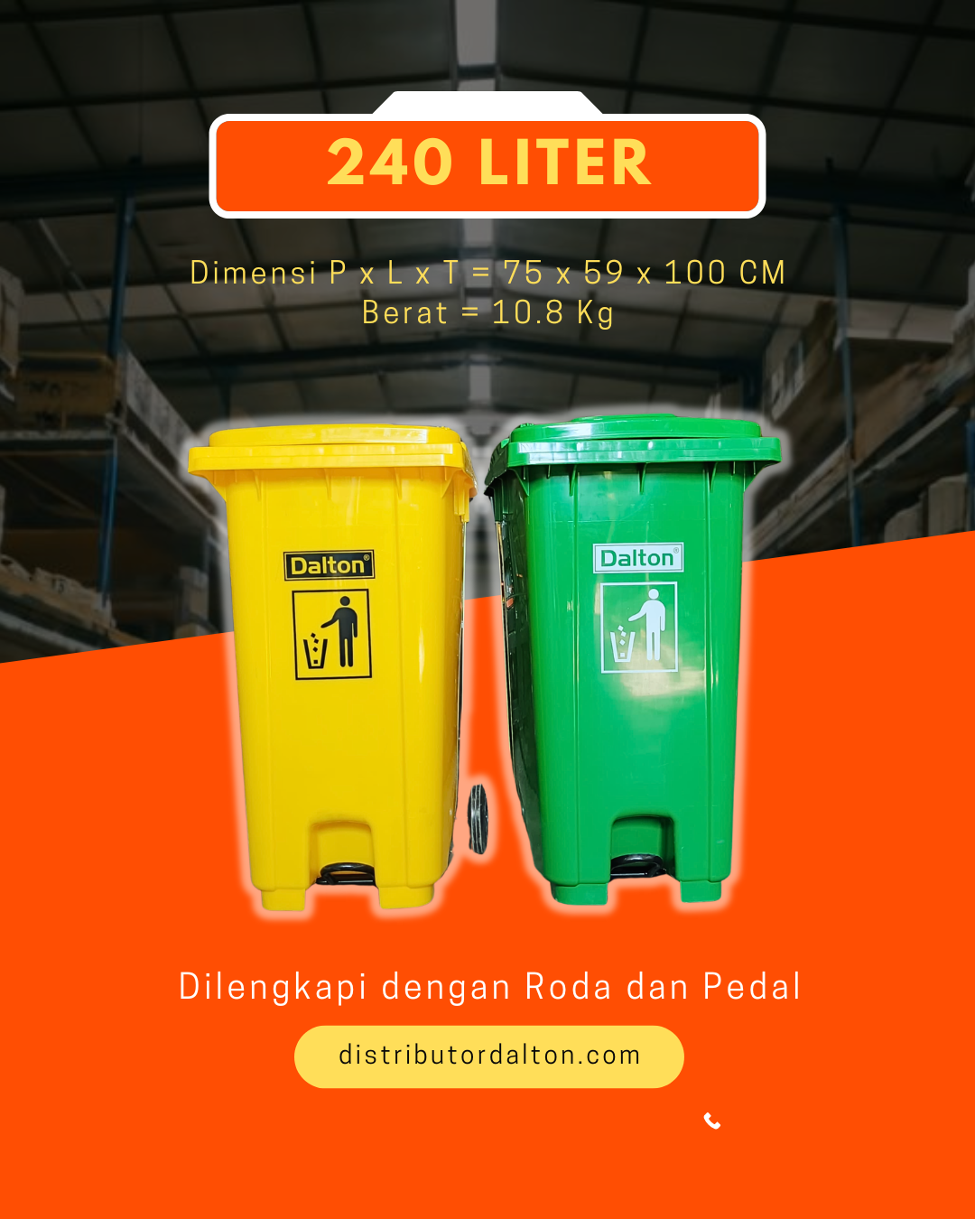 Teong sampah dalton 240 liter Roda dan pedal
