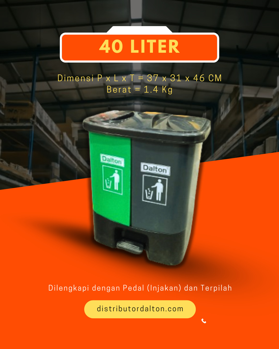 Teong sampah dalton 40 liter