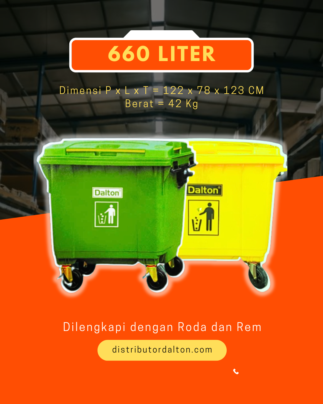 Teong sampah dalton 660 liter Roda