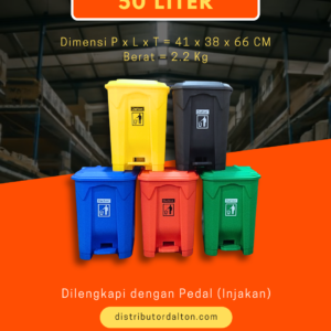 Tempat Sampah 50 Liter Pedal Injak Dalton Warna Hijau Merah Biru Abu dan Kuning