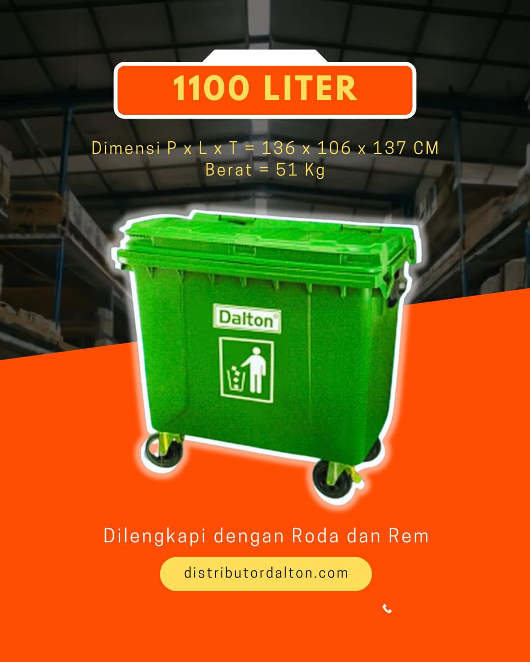 Tempat Sampah Dalton 1100 Liter Roda Tempat Sampah Dalton 1100 Liter Roda untuk Industri dan Area Komersial