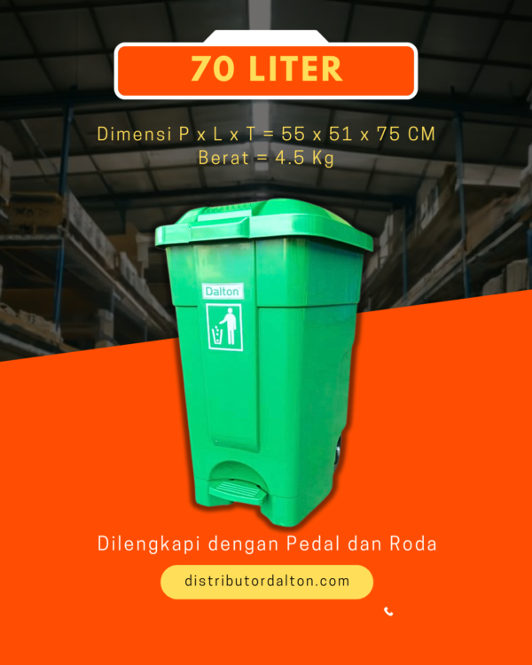 Tempat Sampah Dalton 70 Liter dengan Pedal Injak dan Roda