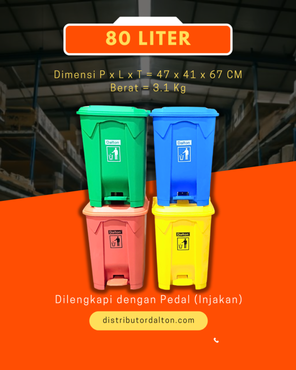 Tempat Sampah Dalton 80 Liter Pedal Injak Warna Hijau Merah Biru Abu dan Kuning