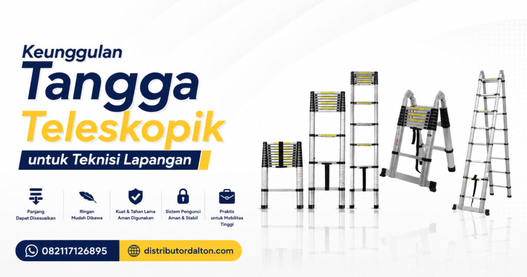 Tangga teleskopik aluminium untuk teknisi lapangan yang praktis dan mudah dibawa